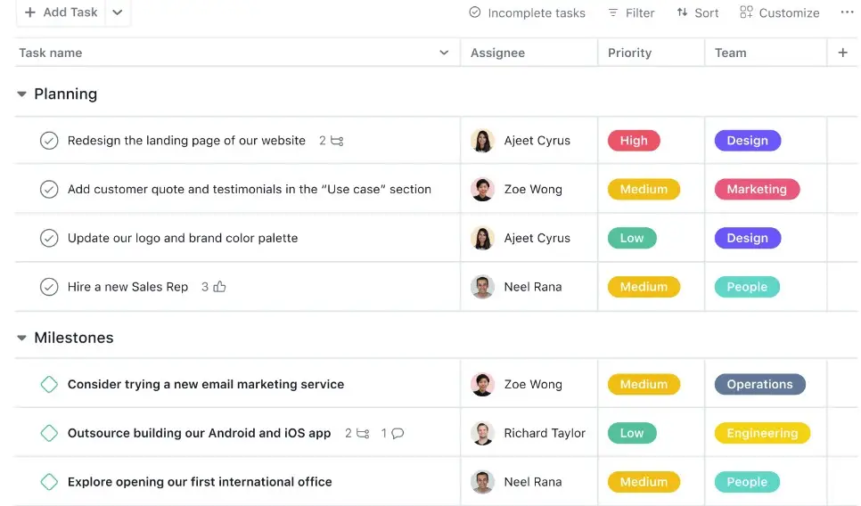 Asana Business Process Management Software